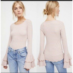 Free People We The Free Good Find Bell Long Sleeve Pink & Orange Stripe Top Sz L